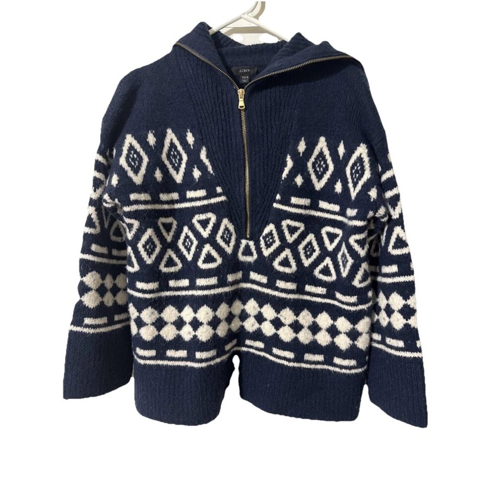 J Crew Cream Navy 1/2 Zip Sweater Wool Alpaca Acrylic Blend Size XS Small